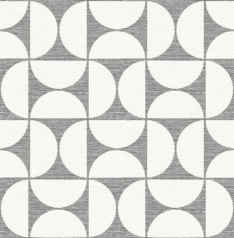 2904-25672 Deedee Black Geometric Faux Grasscloth Wallpaper