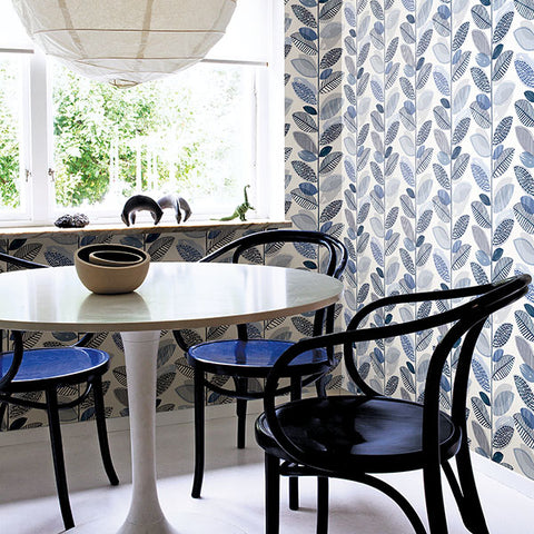 2904-25682 Nyssa Blue Leaves Wallpaper