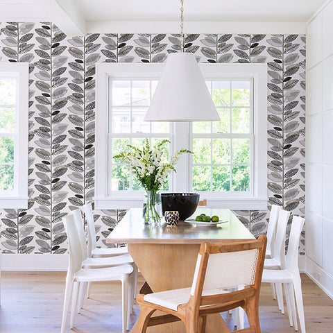 2904-25683 Nyssa Grey Leaves Wallpaper
