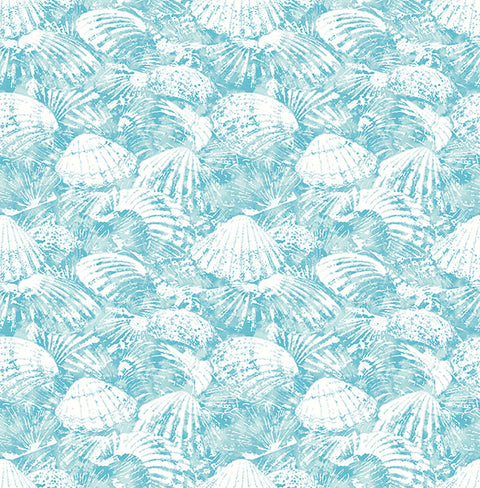 2904-25688 Surfside Aqua Shells Wallpaper