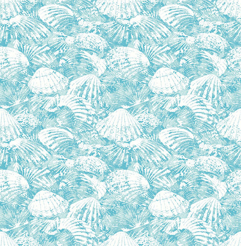 2904-25688 Surfside Aqua Shells Wallpaper