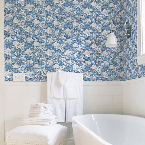 2904-25691 Surfside Blue Shells Wallpaper