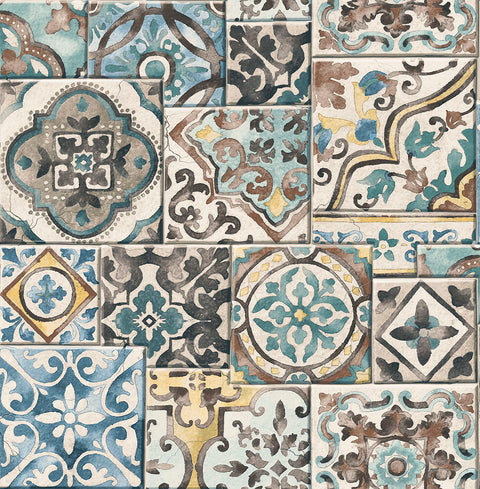 2922-22315 Estrada Blue Marrakesh Tiles Wallpaper