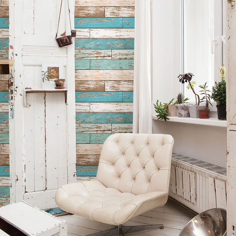 2922-22318 Wynona Blue Scrap Wood Wallpaper