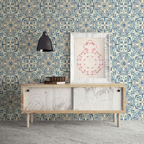 2922-24046 Bayard Blue Tile Wallpaper