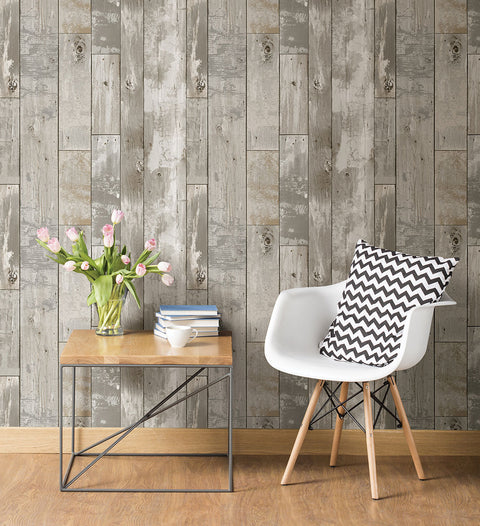 2922-24054 Samuel Light Grey Distressed Wood Wallpaper