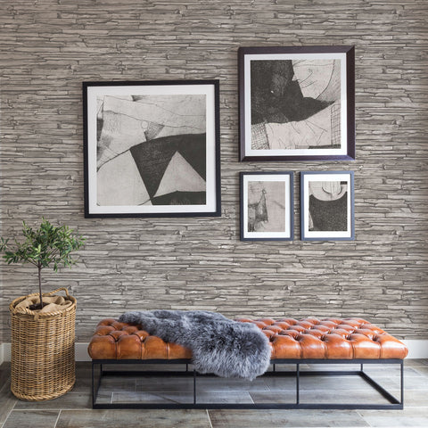 2922-25370 McGuire Taupe Stacked Slate Wallpaper