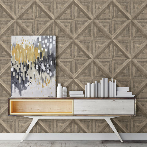 2922-25372 Angeline Brown Geometric Wood Wallpaper