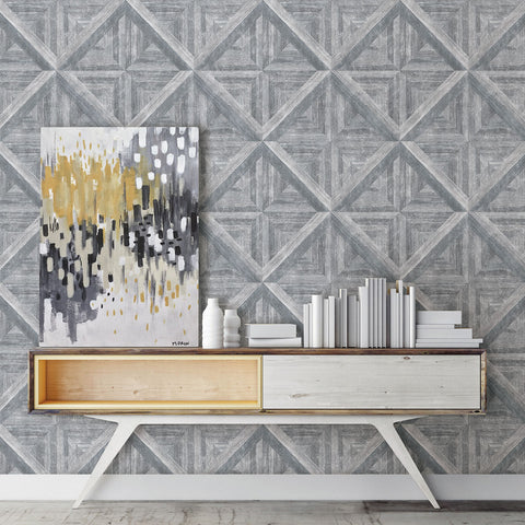 2922-25373 Angeline Grey Geometric Wood Wallpaper