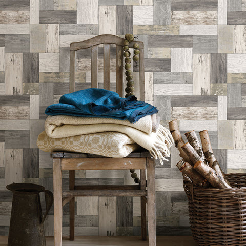 2922-25383 Keaton Neutral Distressed Wood Wallpaper