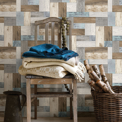 2922-25384 Keaton Multicolor Distressed Wood Wallpaper