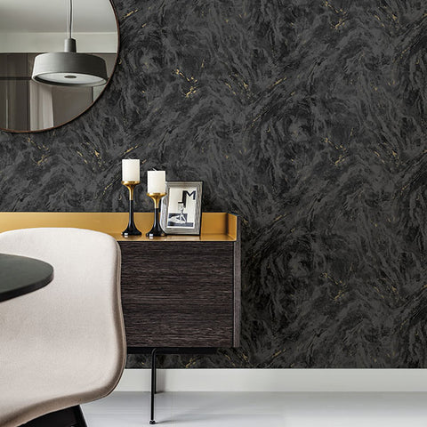 2927-00105 Titania Black Marble Texture Wallpaper