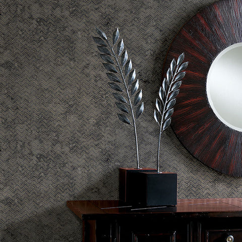 2927-00601 Luna Charcoal Distressed Chevron Wallpaper