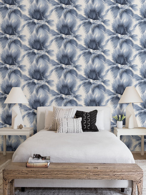 2927-40102 Summer Palm Blue Tropical Wallpaper