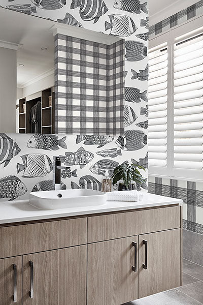 2927-80200 Wailea Black Tropical School Wallpaper