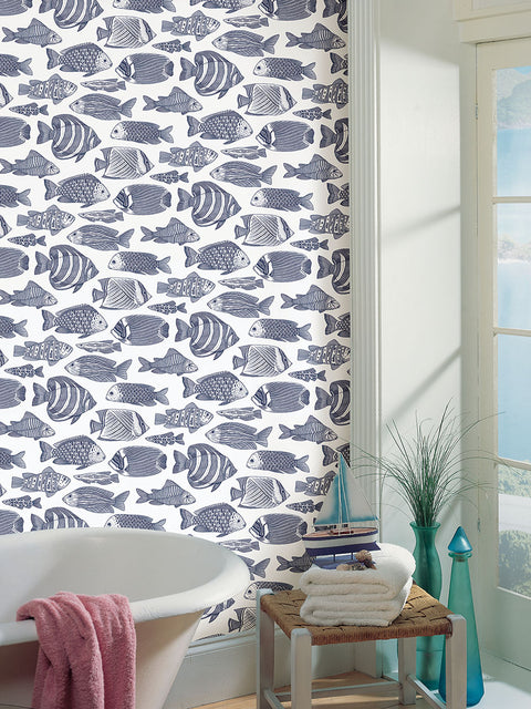 2927-80202 Wailea Indigo Tropical School Wallpaper