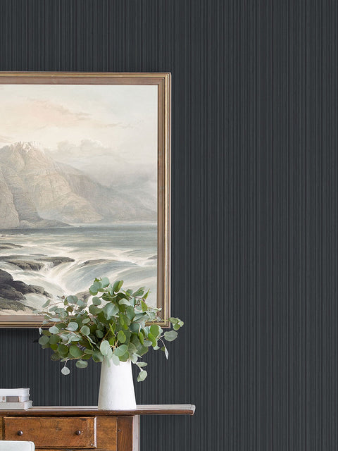 2927-80300 Sebasco Black Vertical Pinstripe Wallpaper