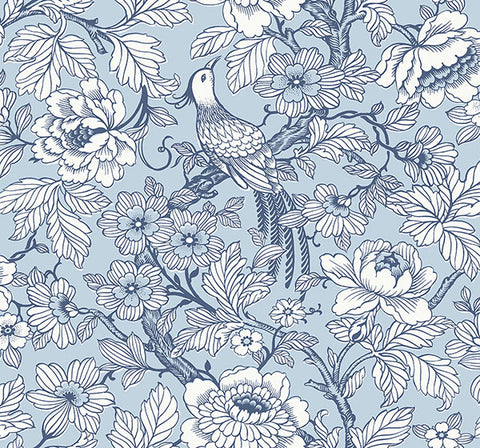 2927-80402 Beaufort Light Blue Peony Chinoiserie Wallpaper
