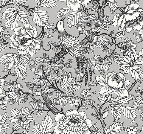 2927-80407 Beaufort Silver Peony Chinoiserie Wallpaper