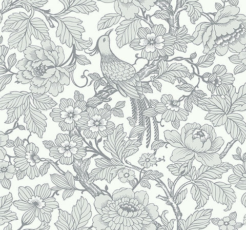 2927-80408 Beaufort Light Grey Peony Chinoiserie Wallpaper