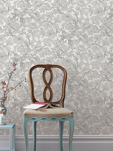 2927-80408 Beaufort Light Grey Peony Chinoiserie Wallpaper