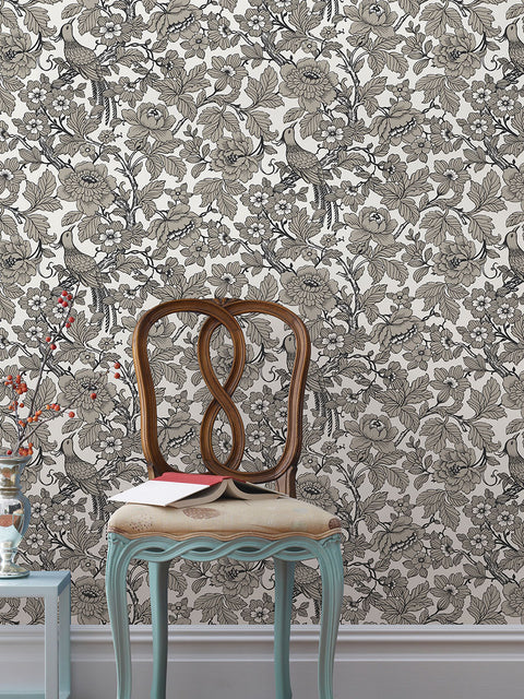 2927-80410 Beaufort Black Peony Chinoiserie Wallpaper