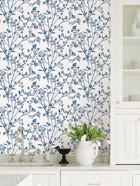 2927-80702 Southport Indigo Delicate Branches Wallpaper