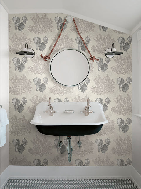 2927-81205 Nauset Cream Seashell Shores Wallpaper