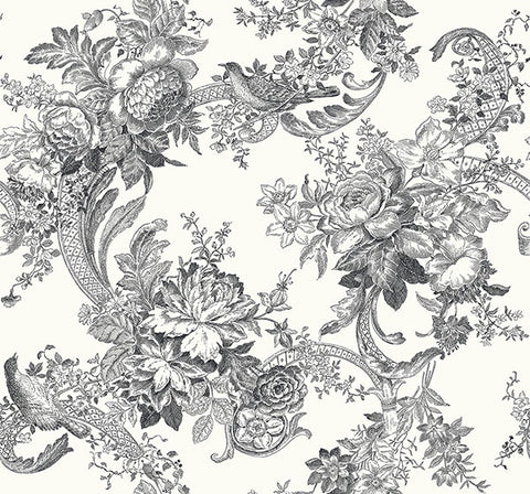 2927-81600 Carmel Black Baroque Florals Wallpaper