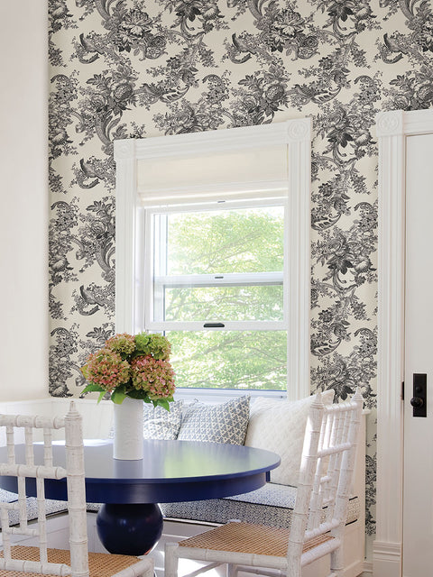2927-81600 Carmel Black Baroque Florals Wallpaper