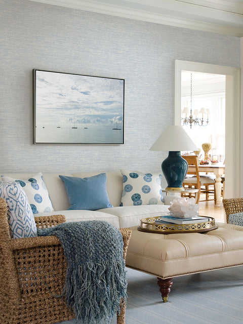 2927-81702 Tiverton Sky Blue Faux Grasscloth Wallpaper