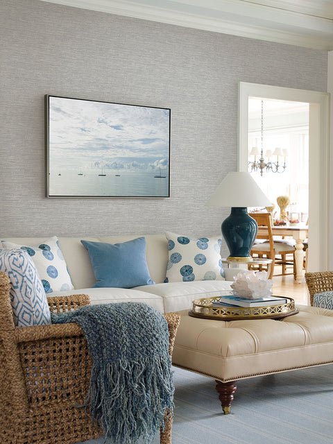 2927-81708 Tiverton Grey Faux Grasscloth Wallpaper