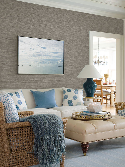 2927-81710 Tiverton Charcoal Faux Grasscloth Wallpaper