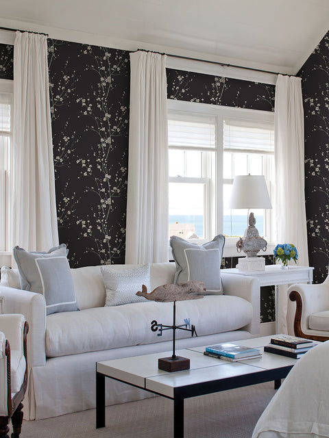 2927-81800 Monterey Black Floral Branch Wallpaper