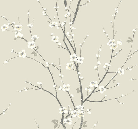 2927-81805 Monterey Ivory Floral Branch Wallpaper