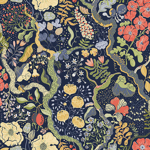 2932-65101 Ann Blue Floral Vines Wallpaper