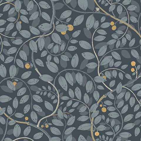 2932-65106 Kirke Blue Leafy Vines Wallpaper