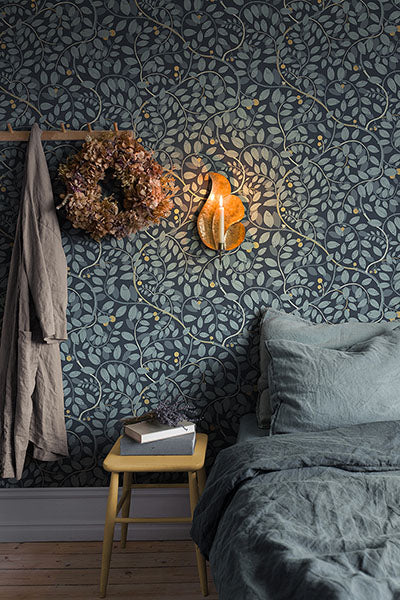 2932-65106 Kirke Blue Leafy Vines Wallpaper