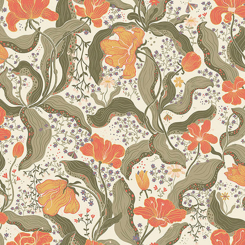 2932-65119 Bodri Dark Green Tulip Garden Wallpaper