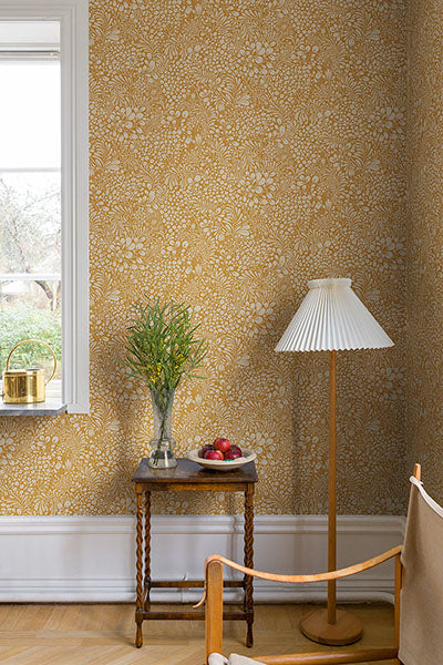 2932-65127 Siv Mustard Botanical Wallpaper