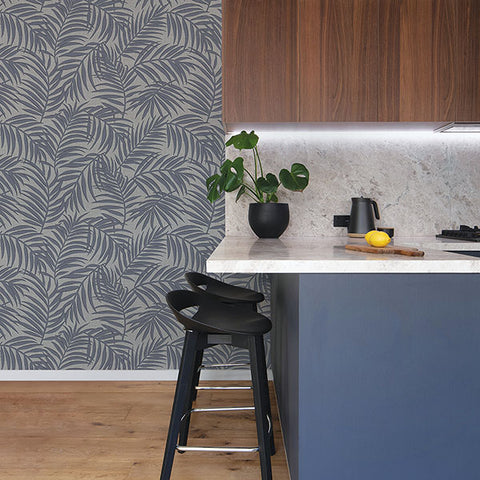 2945-1131 Lanai Pewter Fronds Wallpaper