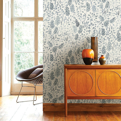 2948-27013 Isha Blue Leaf Wallpaper