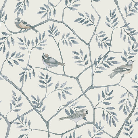 2948-27016 Crossbill Light Blue Branches Wallpaper