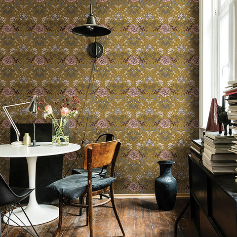 2948-28016 Celestine Mustard Floral Wallpaper