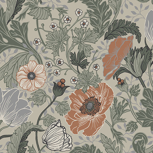 2948-33001 Anemone Grey Floral Wallpaper | The Fabric Co