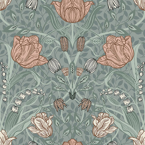 2948-33010 Tulipa Sage Floral Wallpaper