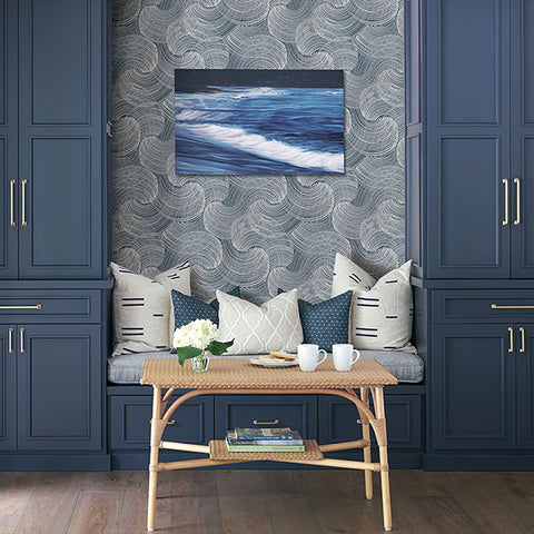 2964-25905 Karson Blue Swirling Geometric Wallpaper