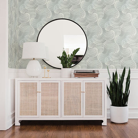 2964-25909 Karson Teal Swirling Geometric Wallpaper