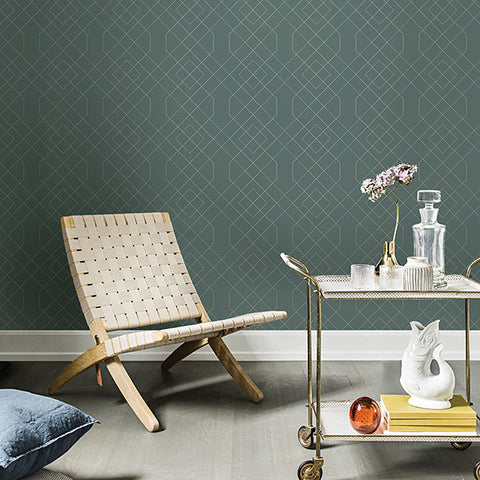 2964-25911 Ballard Teal Geometric Wallpaper