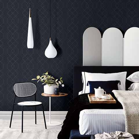 2964-25913 Ballard Indigo Geometric Wallpaper